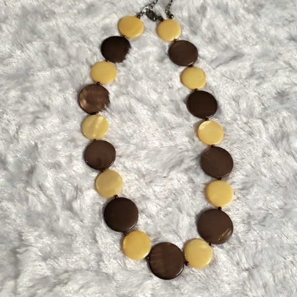 Vintage Hand Made Plastic Disc Button Necklace Brown Beige - Picture 3 of 9